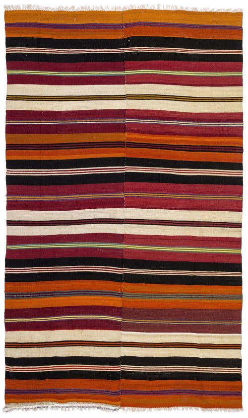 Girit Red Striped Wool Handmade Area Rug 5'4" x 8'6"