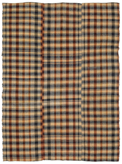 Girit Beige Striped Wool Handmade Area Rug 5'11" x 9'5"