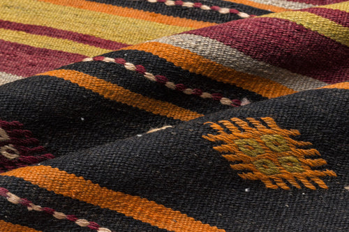 Girit Beige Striped Wool Handmade Area Rug 6'2" x 11'4"