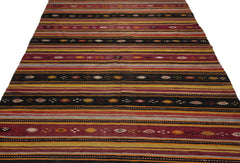 Girit Beige Striped Wool Handmade Area Rug 6'2" x 11'4"
