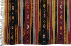 Girit Beige Striped Wool Handmade Area Rug 6'2" x 11'4"