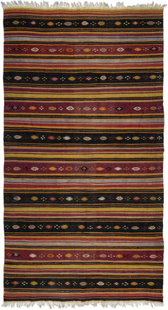 Girit Beige Striped Wool Handmade Area Rug 6'2" x 11'4"