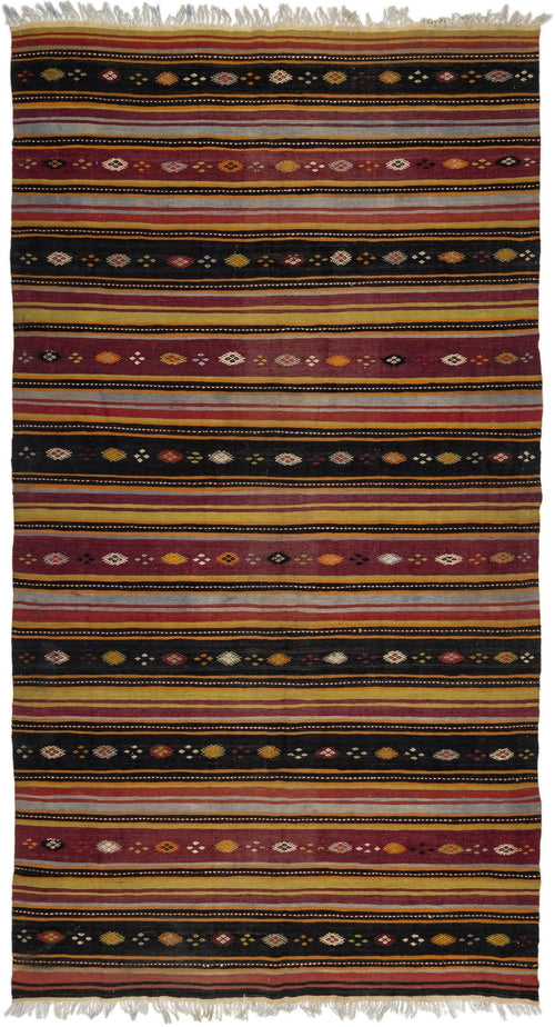 Girit Beige Striped Wool Handmade Area Rug 6'2" x 11'4"