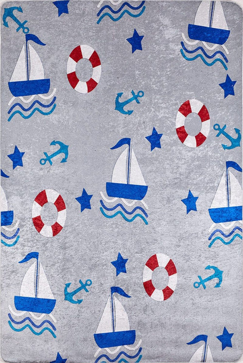 Kids Digital Print Rug – Grey Figured Pattern, Non Slip Antibacterial Carpet