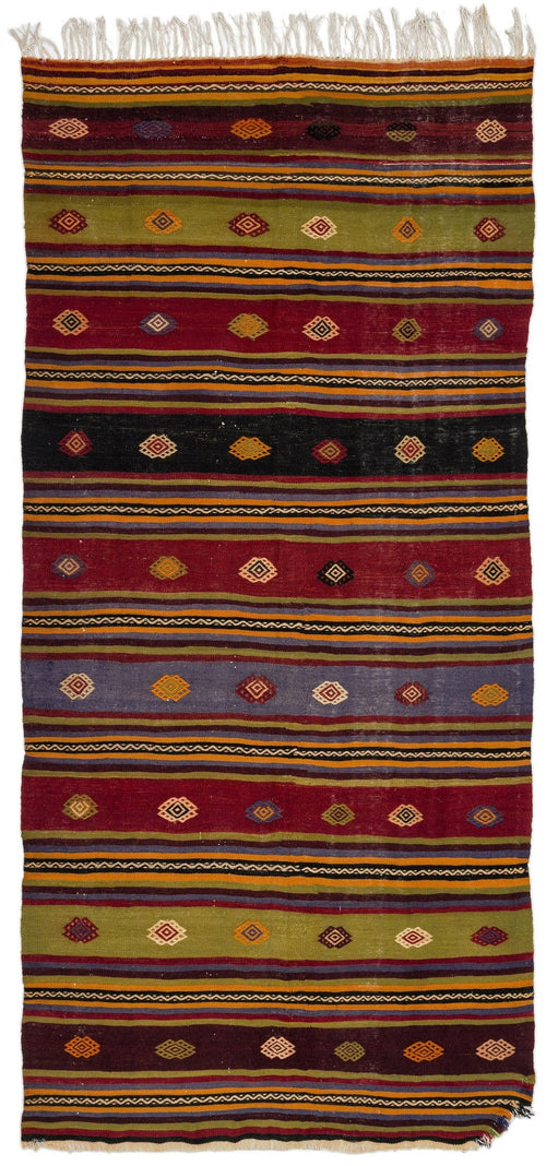 Girit Multy Striped Wool Handmade Area Rug 5'0" x 10'7"