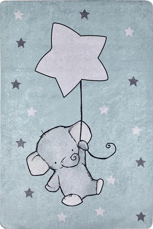 Kids Animal Rug – Blue Digital Print Carpet | Non Slip, Antibacterial & Washable