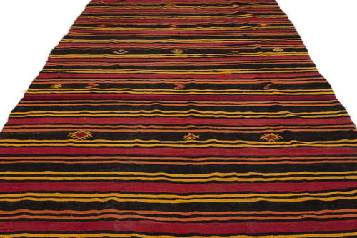 Girit Beige Striped Wool Handmade Area Rug 6'10" x 12'3"