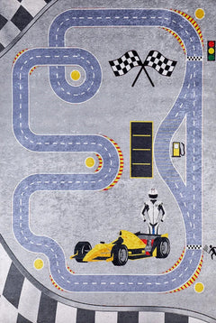 Kids Digital Print Rug – Blue Cars Figured Children's Carpet, Non Slip & Antibacterial