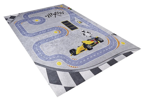 Kids Digital Print Rug – Blue Cars Figured Children's Carpet, Non Slip & Antibacterial