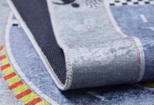 Kids Digital Print Rug – Blue Cars Figured Children's Carpet, Non Slip & Antibacterial