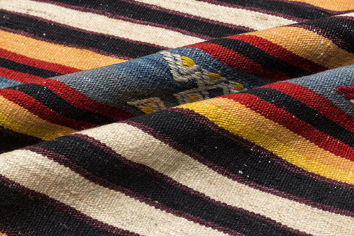 Girit Beige Striped Wool Handmade Area Rug 5'7" x 10'2"