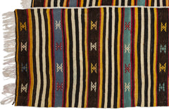 Girit Beige Striped Wool Handmade Area Rug 5'7" x 10'2"