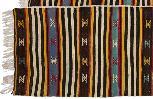 Girit Beige Striped Wool Handmade Area Rug 5'7" x 10'2"