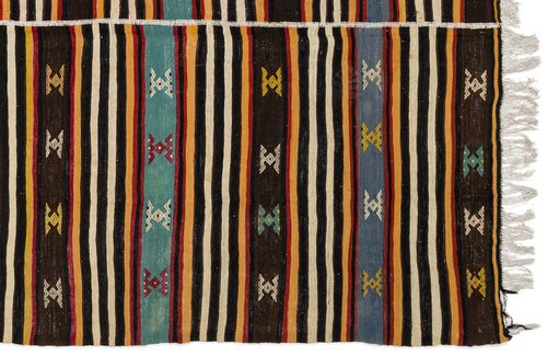 Girit Beige Striped Wool Handmade Area Rug 5'7" x 10'2"