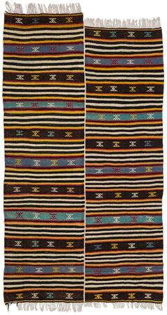 Girit Beige Striped Wool Handmade Area Rug 5'7" x 10'2"