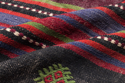 Girit Beige Striped Wool Handmade Area Rug 6'1" x 11'6"