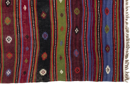 Girit Beige Striped Wool Handmade Area Rug 6'1" x 11'6"