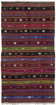 Girit Beige Striped Wool Handmade Area Rug 6'1" x 11'6"