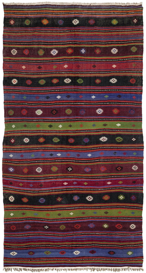 Girit Beige Striped Wool Handmade Area Rug 6'1" x 11'6"