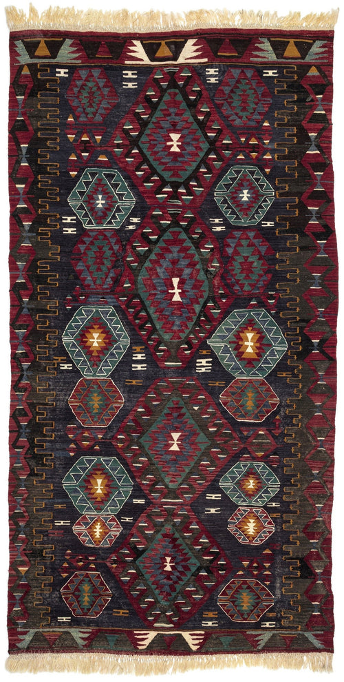 Girit Brown Geometric Wool Handmade Area Rug 6'1" x 9'3"