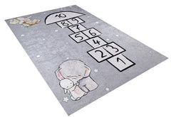 Kids Digital Print Rug - Grey Figured Pattern, Non Slip & Antibacterial Carpet