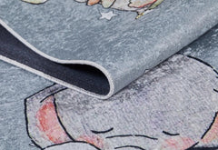 Kids Digital Print Rug - Grey Figured Pattern, Non Slip & Antibacterial Carpet