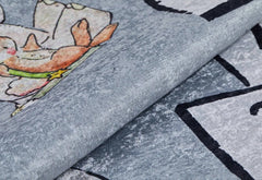 Kids Digital Print Rug - Grey Figured Pattern, Non Slip & Antibacterial Carpet