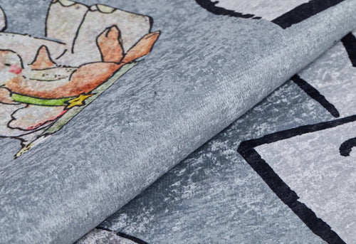 Kids Digital Print Rug - Grey Figured Pattern, Non Slip & Antibacterial Carpet