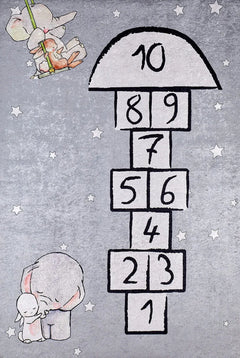 Kids Digital Print Rug - Grey Figured Pattern, Non Slip & Antibacterial Carpet