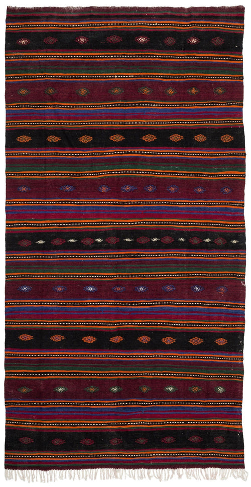 Girit Beige Striped Wool Handmade Area Rug 5'9" x 11'5"