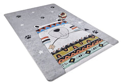 Kids Animal Rug - Grey Digital Print Carpet for Playroom, Non Slip & Antibacterial