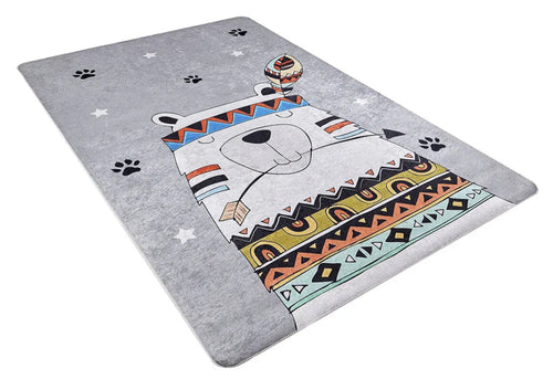 Kids Animal Rug - Grey Digital Print Carpet for Playroom, Non Slip & Antibacterial