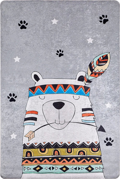 Kids Animal Rug - Grey Digital Print Carpet for Playroom, Non Slip & Antibacterial