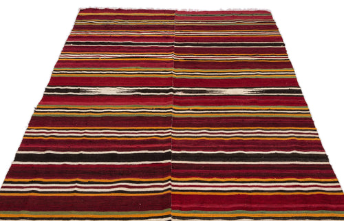 Girit Brown Striped Wool Handmade Area Rug 4'10" x 8'6"