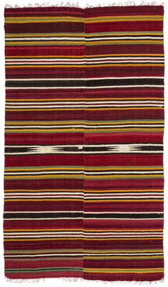 Girit Brown Striped Wool Handmade Area Rug 4'10" x 8'6"