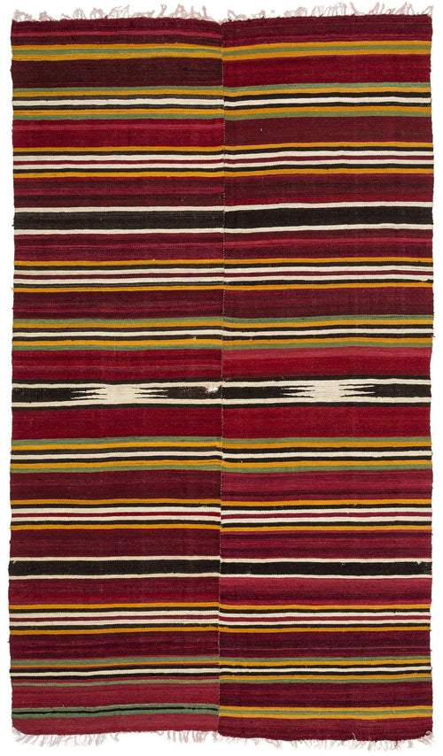 Girit Brown Striped Wool Handmade Area Rug 4'10" x 8'6"