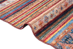 Burgundy Striped Area Rug - Cotton Chenille Digital Print Carpet for Living Room