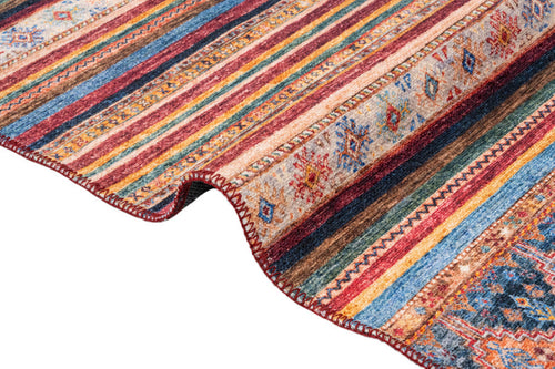 Burgundy Striped Area Rug - Cotton Chenille Digital Print Carpet for Living Room