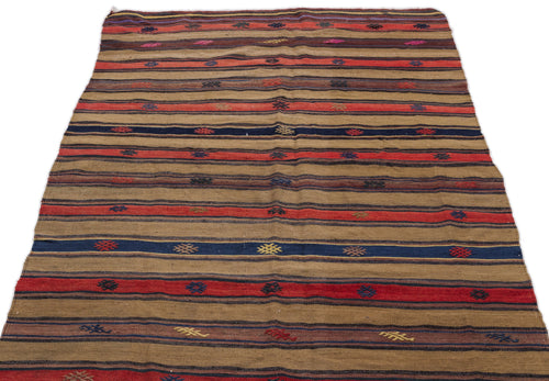 Girit Brown Striped Wool Handmade Area Rug 4'3" x 7'2"