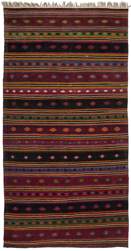 Girit Beige Striped Wool Handmade Area Rug 5'11" x 11'3"