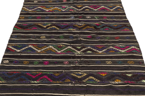 Girit Grey Striped Wool Handmade Area Rug 4'1" x 7'3"