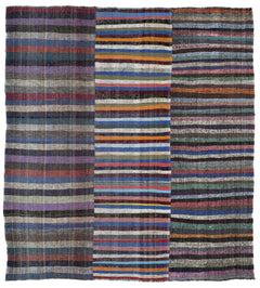 Girit Beige Striped Wool Handmade Area Rug 9'11" x 11'5"