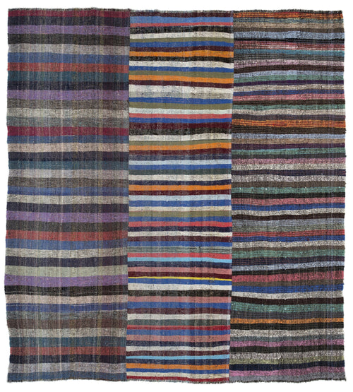 Girit Beige Striped Wool Handmade Area Rug 9'11" x 11'5"