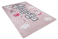 Kids Pink Rug – Non Slip Washable Digital Print Carpet for Playroom Floor Mat