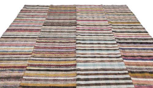 Girit Beige Striped Wool Handmade Area Rug 8'9" x 10'7"