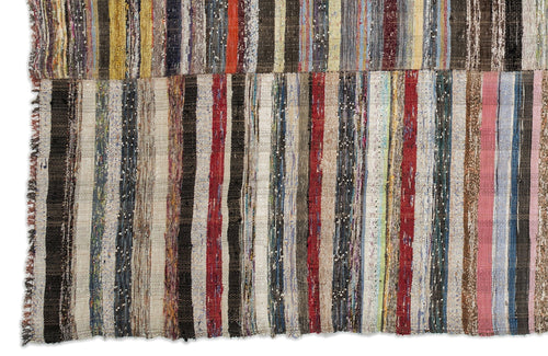Girit Beige Striped Wool Handmade Area Rug 8'9" x 10'7"