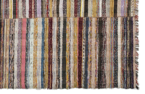 Girit Beige Striped Wool Handmade Area Rug 8'9" x 10'7"