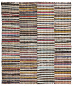 Girit Beige Striped Wool Handmade Area Rug 8'9" x 10'7"