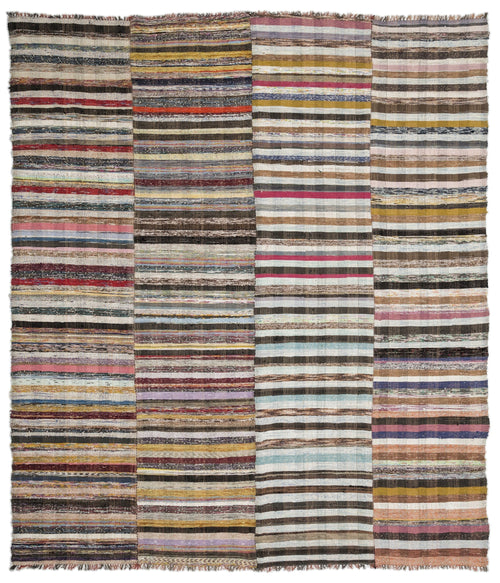 Girit Beige Striped Wool Handmade Area Rug 8'9" x 10'7"
