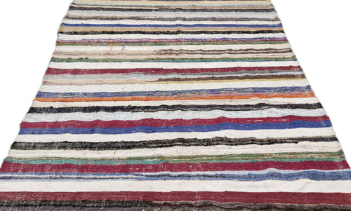 Girit 0956 Beige Striped Wool Handmade Area Rug 4'10" x 8'2"